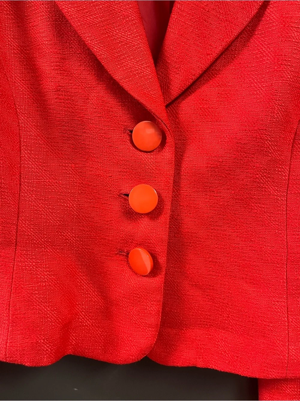 Dior Women's Bright Red Cropped Blazer and Skirt Set